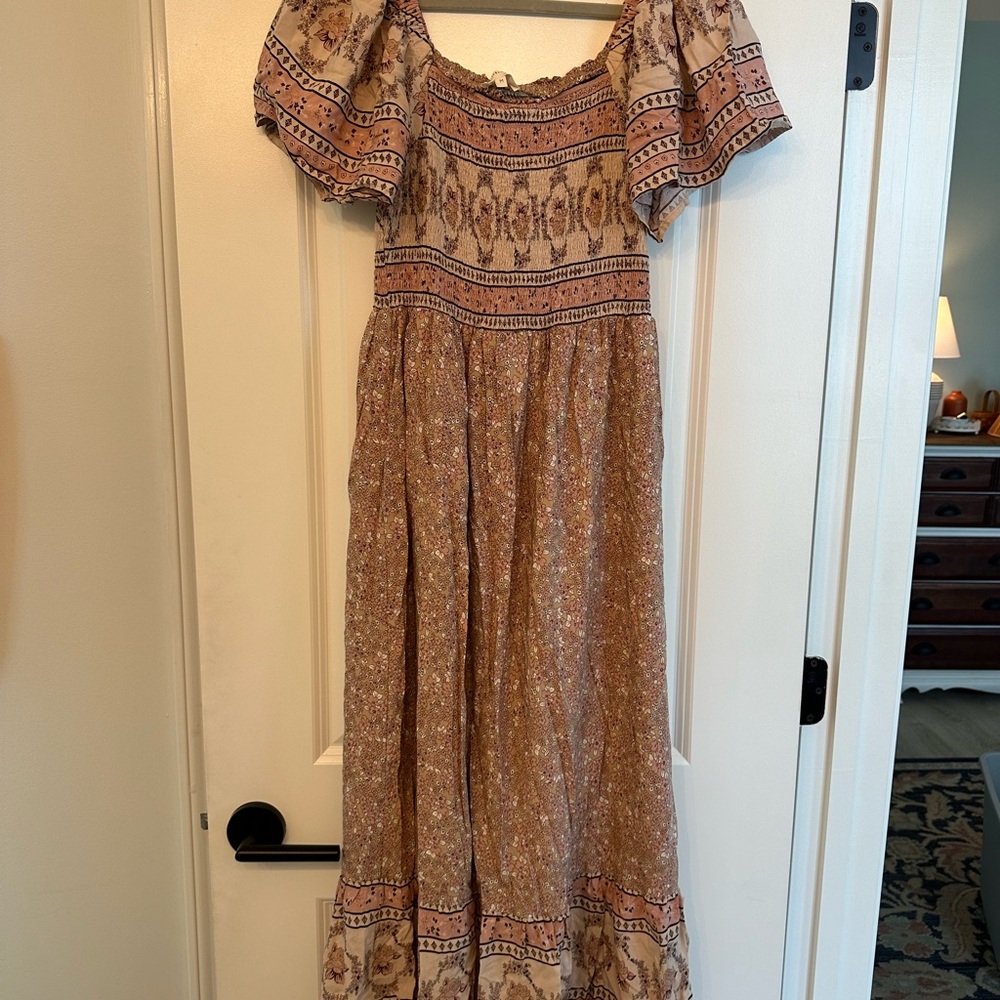Pink Tiered Maxi Dress with Smocked Bodice